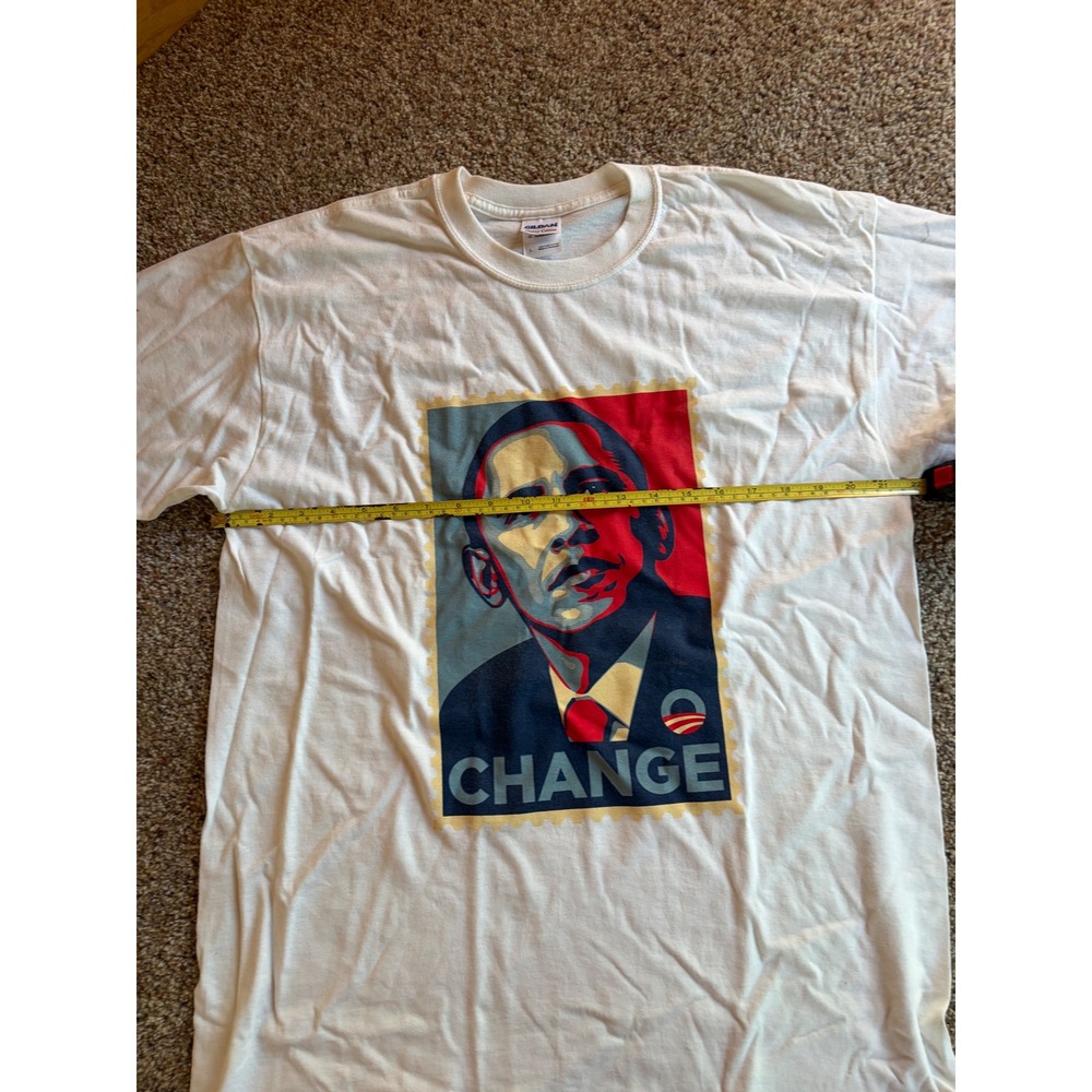 Gildan Barack Obama Change Graphic T-Shirt Mens Large White Y2k - Picture 5 of 5